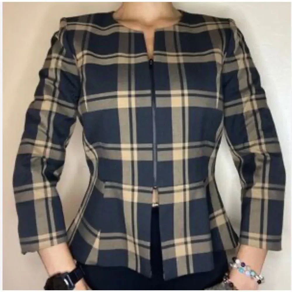 Preston & York Women's Checkered Jacket - Black and Tan